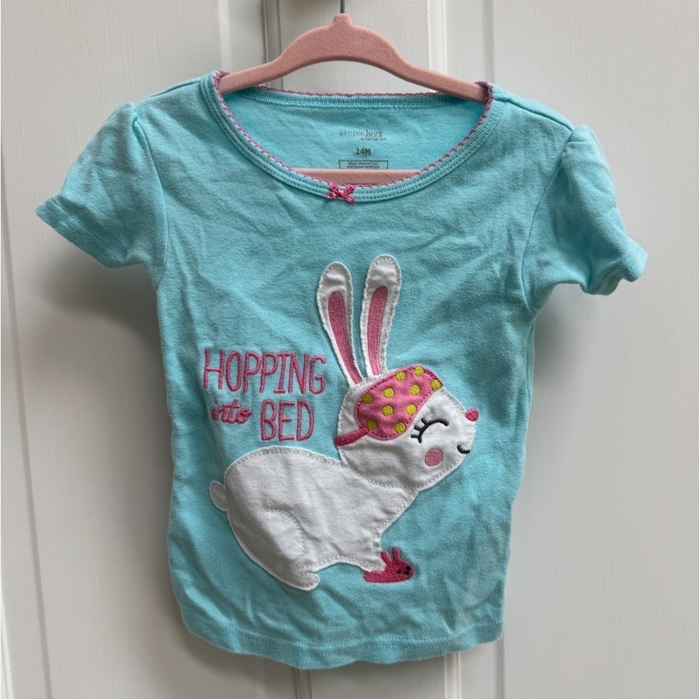 Simple Joys by Carter's 24M Girls Blue Bunny Hopping Bed Short Sleeve Pajama Top